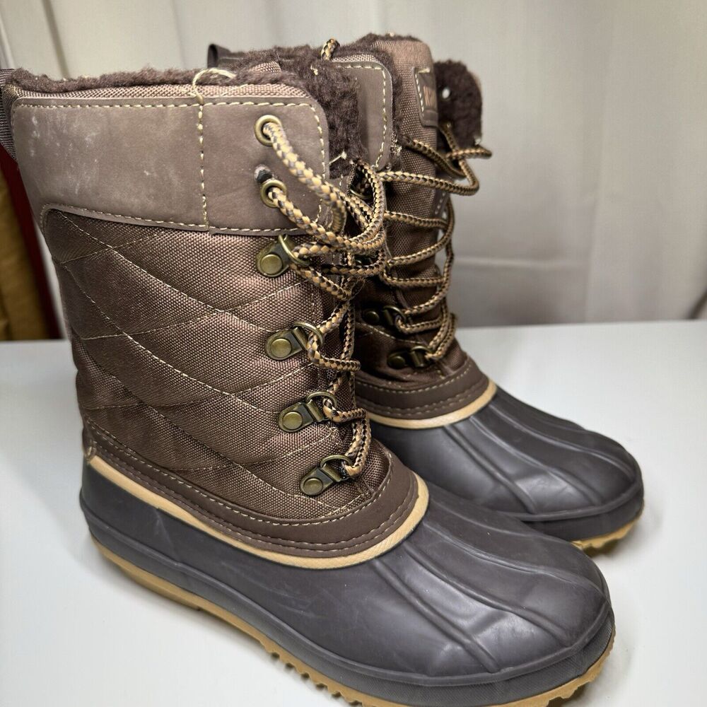 KHOMBU BOOTS WOMENS 6 ANNABEL BROWN WATERPROOF DUCK LACE UP FAUX SHERPA